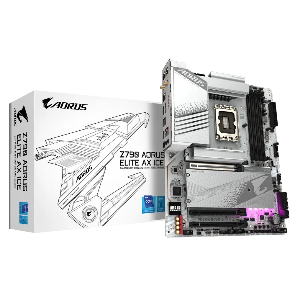 اللوحة الأم جيجابايت Z790 أوروس إليت AX ICE مقبس LGA1700 انتل DDR5 - أبيض