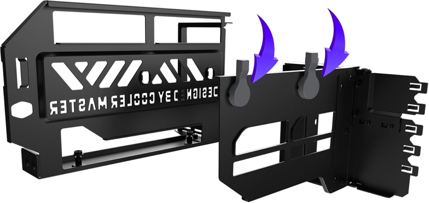 طقم حامل بطاقة الرسوميات (GPU) بوضعية عمودية Cooler Master V3 (لون أسود)، مع كابل تمديد (Riser Cable) عالي الجودة PCI-E 4.0 x16 بطول 165 مم، متوافق مع PCIe 3.0، وقابل لتعديل الطول ليتناسب مع صناديق الحاسوب بمقاسات E-ATX وATX وMicro ATX