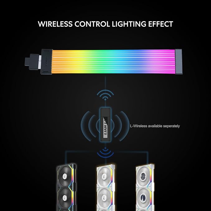 كابل تمديد طاقة Lian Li PW16-121W بـ 16 سنًا وإضاءة RGB قابلة للعنونة مع تحكم لاسلكي - شريط بـ 12 مصباح LED