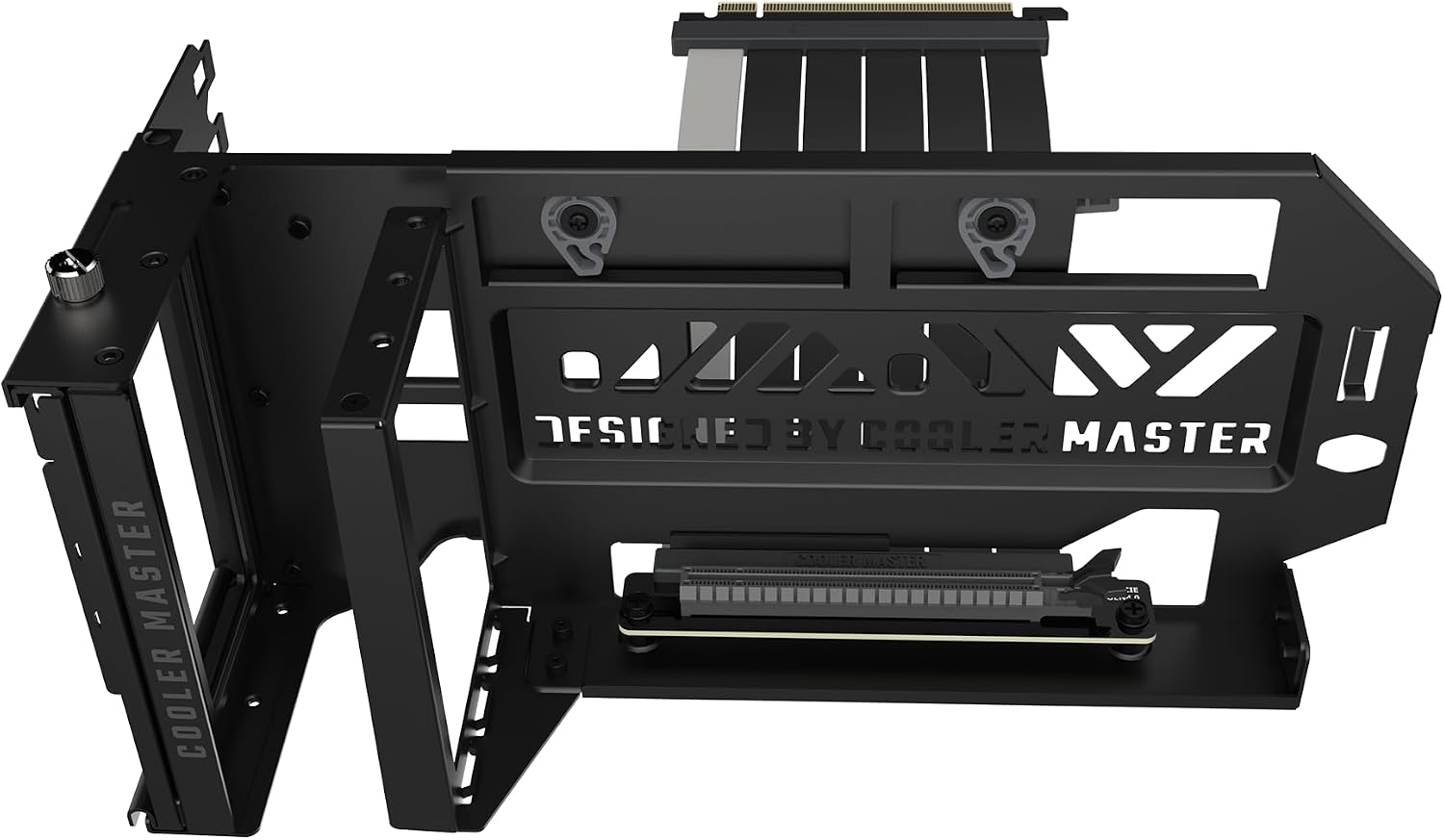 طقم حامل بطاقة الرسوميات (GPU) بوضعية عمودية Cooler Master V3 (لون أسود)، مع كابل تمديد (Riser Cable) عالي الجودة PCI-E 4.0 x16 بطول 165 مم، متوافق مع PCIe 3.0، وقابل لتعديل الطول ليتناسب مع صناديق الحاسوب بمقاسات E-ATX وATX وMicro ATX