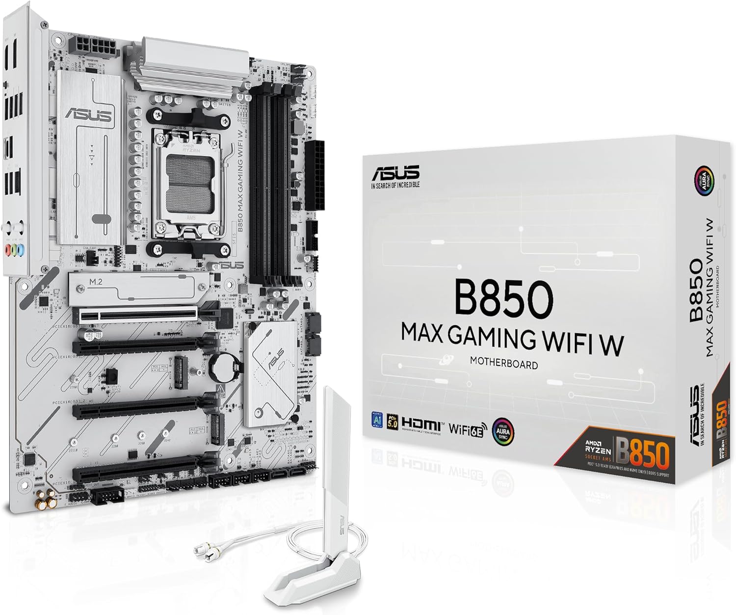 اللوحة الأم أسوس B850 ماكس جيمنج وايفاي مقبس AMD AM5 - أبيض