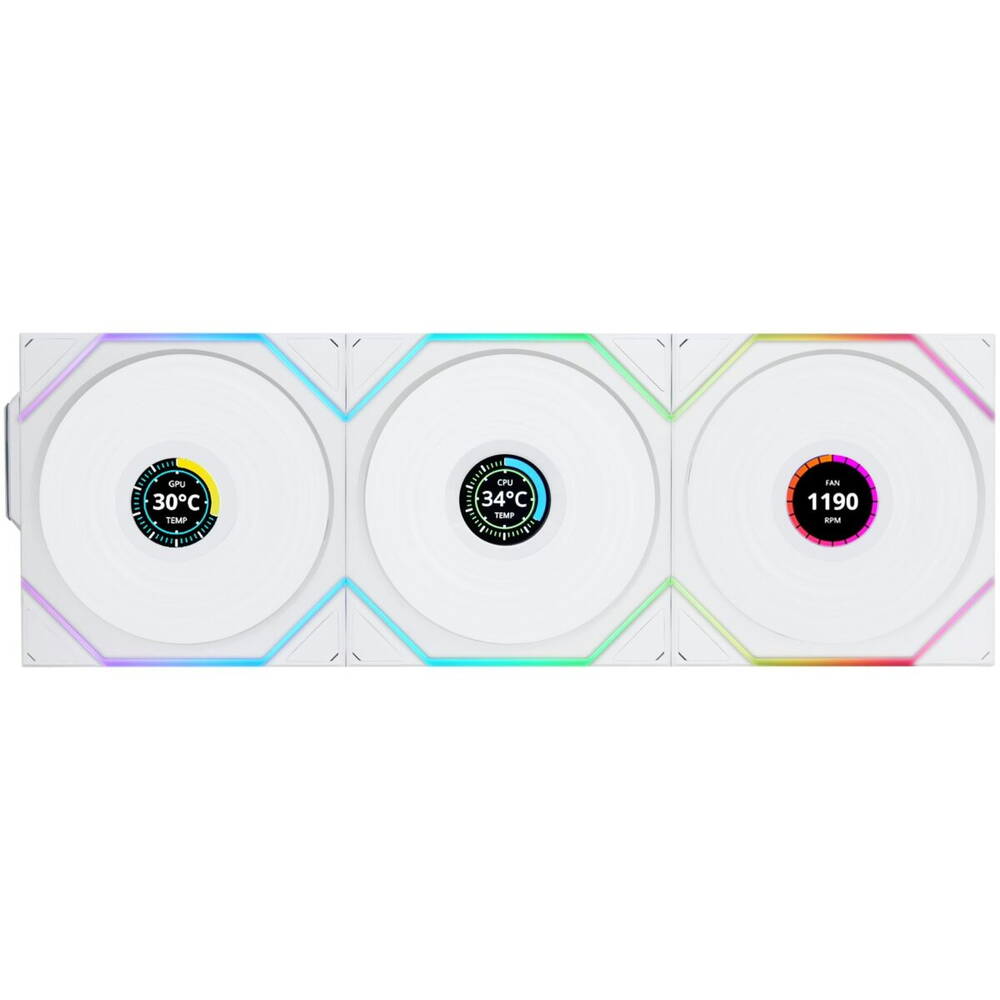 مراوح ليان لي UNI Fan TL120 LCD ثلاث مراوح لاسلكية بحجم 120 ملم مع وحدة تحكم - أبيض