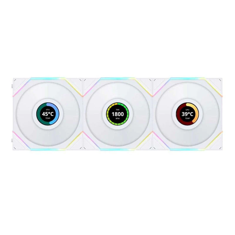  مراوح ليان لي UNI FAN TL LCD  - ثلاث مراوح عكسيه بحجم 120 ملم مع وحدة تحكم - أبيض