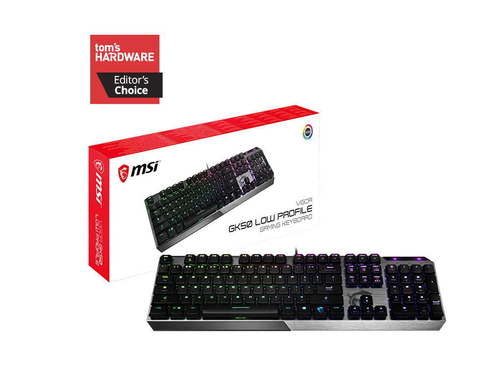 MSI Vigor GK50 Low Profile Gaming Keyboard, Backlit RGB LED, Kailh Low Profile Mechanical Switches