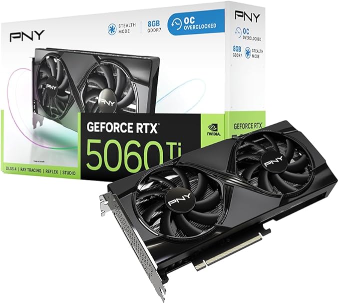 PNY GeForce RTX™ 5060 Ti 8GB GDDR7 DUAL FAN OC Graphics Card - Black
