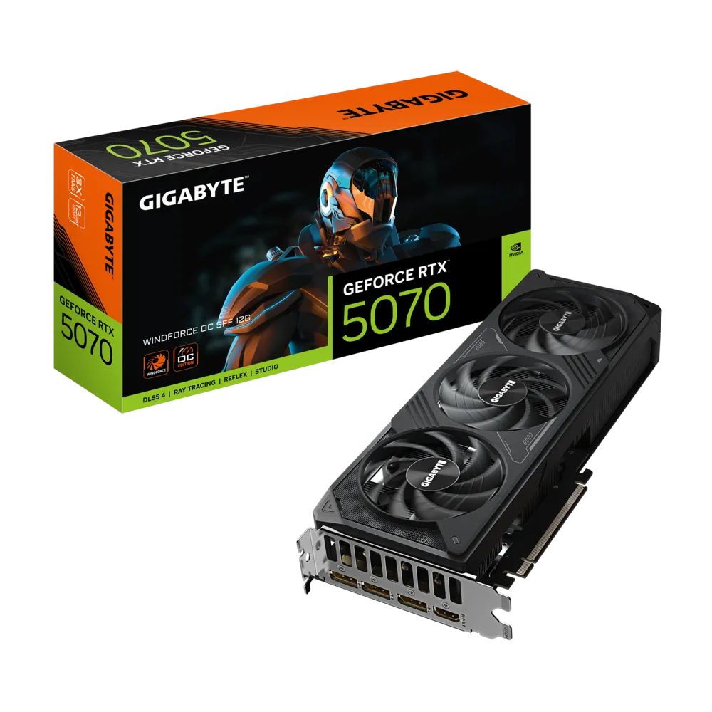 كرت الشاشة جيجابايت جيفورس RTX 5070 WINDFORCE OC SSF بسعة 12 جيجابايت من نوع GDDR7 - أسود