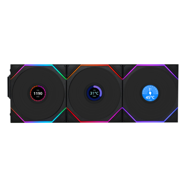 مراوح ليان لي UNI Fan TL120 LCD ثلاث مراوح لاسلكية بحجم 120 ملم مع وحدة تحكم - أسود
