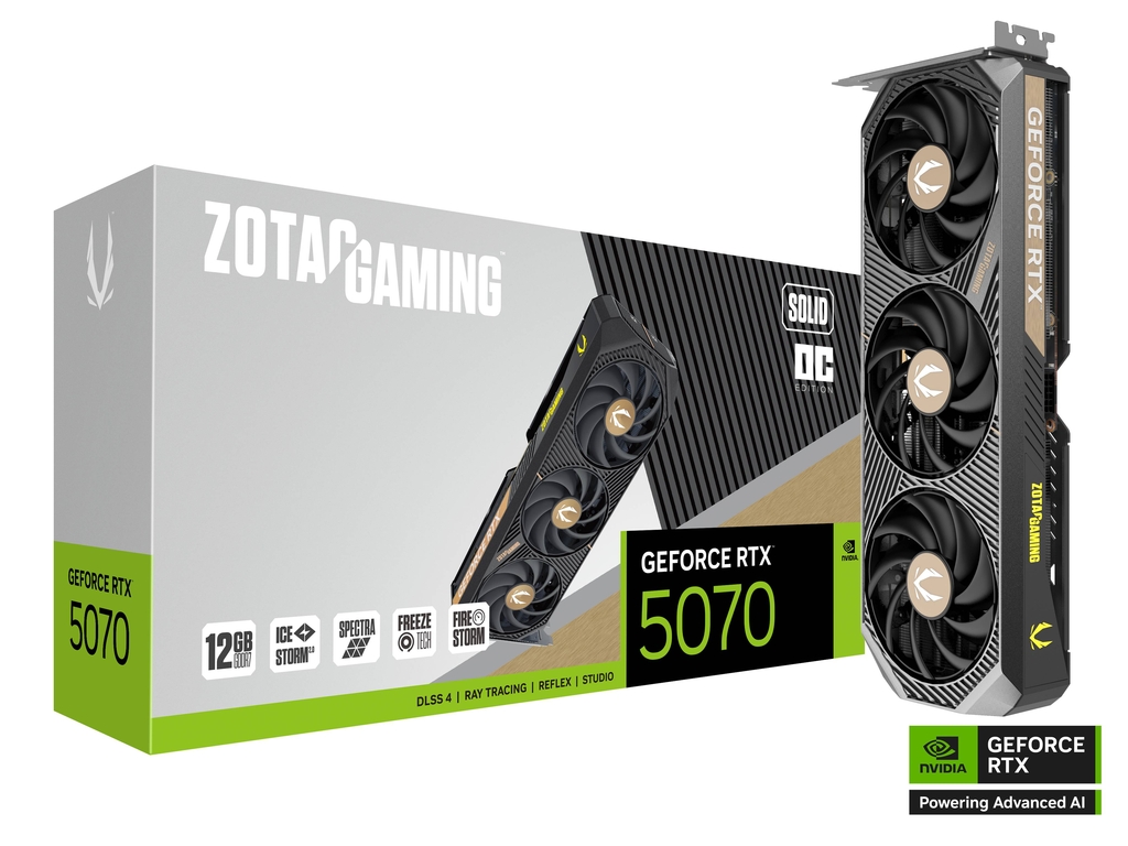 كرت الشاشة زوتاك جيمنج جيفورس RTX 5070 SOLID OC بسعة 12 جيجابايت من نوع GDDR7